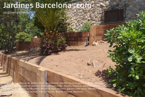 Paisajismo y construccin de jardines. Muros de contencin. Rocalla, traviesas, gaviones, piedra. Taludes Alella, Tiana, Montgat, Tei, Matar, Cabrils, Arenys, Premi, Vilassar. Maresme.