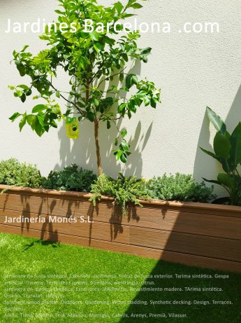 Jardinera de madera sinttica. Exteriores. Jardinera. Revestimiento madera. Tarima sinttica. Diseo. Terrazas. Jardines. Alella, Tiana, Matar, Tei, Masnou, Montgat, Cabrils, Arenys, Premi, Vilassar.