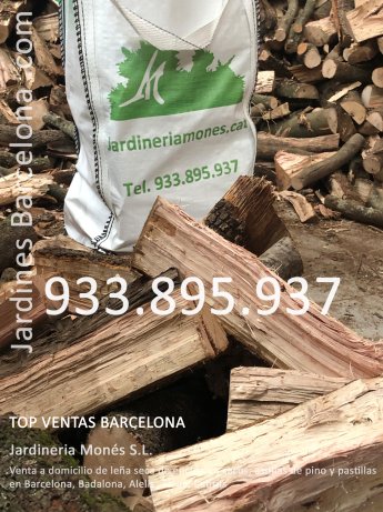 Venda de llenya d'alsina seca a domicili en sacs a les poblacions de Barcelona, Badalona, Esplugues de Llobregat, Sant Just i Sant Cugat.