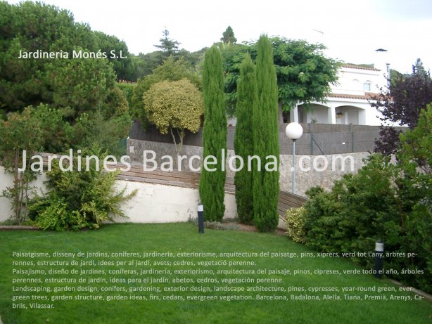 Paisajismo, dise�o de jardines, con�feras, jardiner�a, exteriorismo, arquitectura del paisaje, pinos, cipreses, verde todo el a�o, �rboles perennes, estructura de jard�n, ideas para el jard�n, abetos, cedros, vegetaci�n perenne. Barcelona, Badalona, Alell